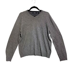 Saks Fifth Avenue Mens M Gray 100% Cashmere V-Neck Long Sleeve Pullover Sweater